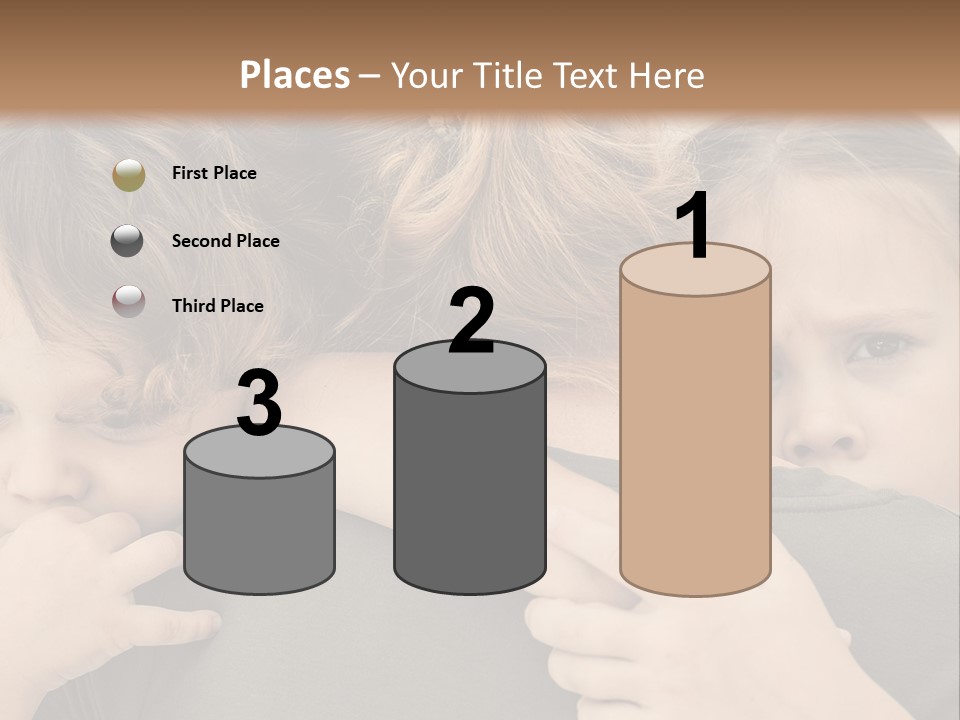 Two Little Girls Hugging Each Other In Front Of A Brown Background PowerPoint Template