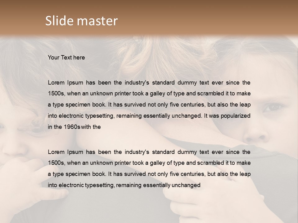 Two Little Girls Hugging Each Other In Front Of A Brown Background PowerPoint Template