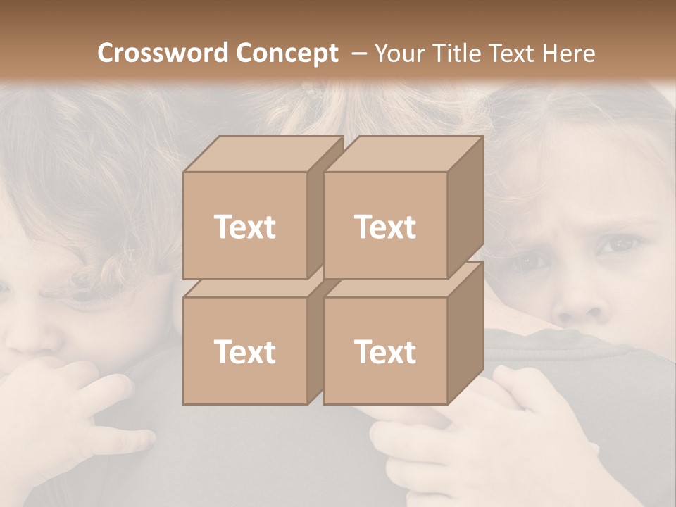 Two Little Girls Hugging Each Other In Front Of A Brown Background PowerPoint Template