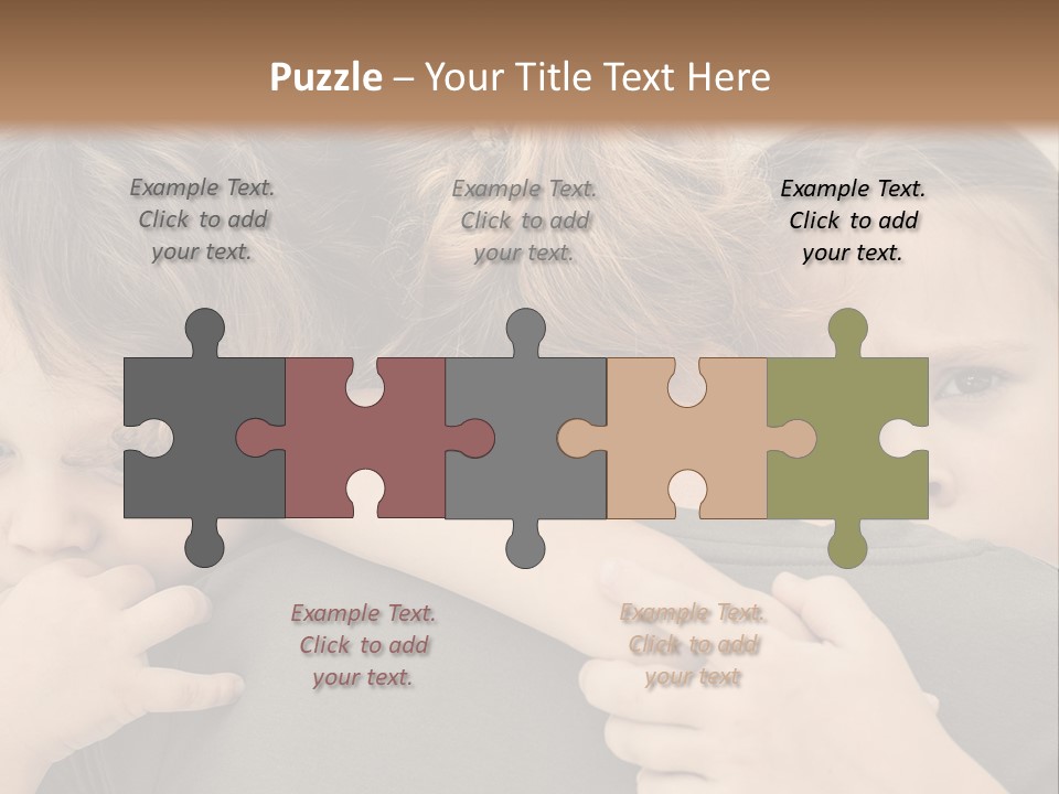 Two Little Girls Hugging Each Other In Front Of A Brown Background PowerPoint Template