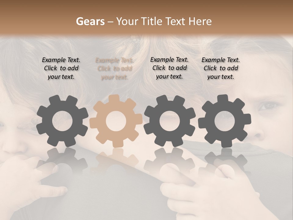 Two Little Girls Hugging Each Other In Front Of A Brown Background PowerPoint Template