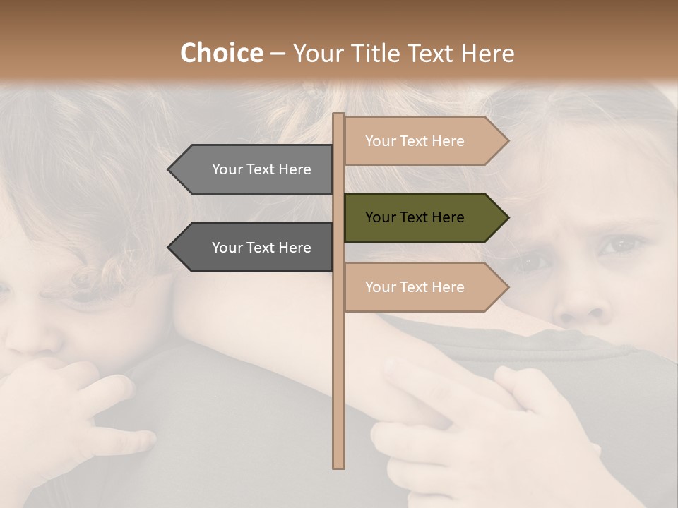 Two Little Girls Hugging Each Other In Front Of A Brown Background PowerPoint Template