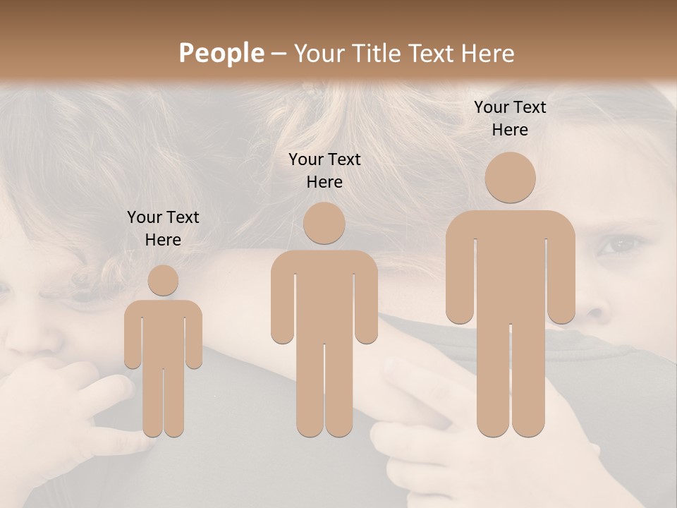 Two Little Girls Hugging Each Other In Front Of A Brown Background PowerPoint Template