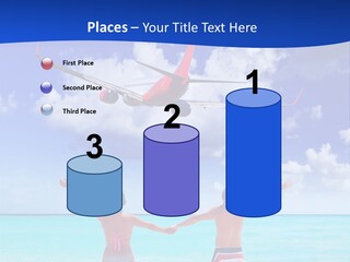 Two People Standing In The Water With A Plane In The Background PowerPoint Template