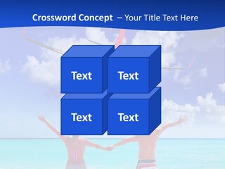 Two People Standing In The Water With A Plane In The Background PowerPoint Template