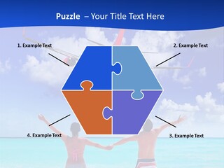 Two People Standing In The Water With A Plane In The Background PowerPoint Template