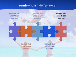 Two People Standing In The Water With A Plane In The Background PowerPoint Template