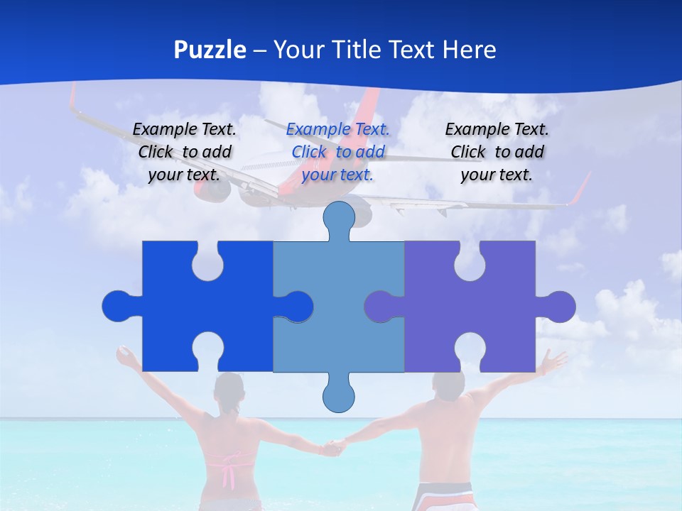 Two People Standing In The Water With A Plane In The Background PowerPoint Template