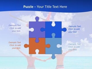 Two People Standing In The Water With A Plane In The Background PowerPoint Template