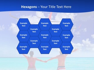 Two People Standing In The Water With A Plane In The Background PowerPoint Template