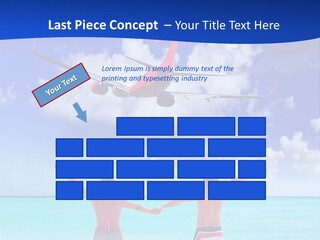 Two People Standing In The Water With A Plane In The Background PowerPoint Template