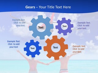 Two People Standing In The Water With A Plane In The Background PowerPoint Template