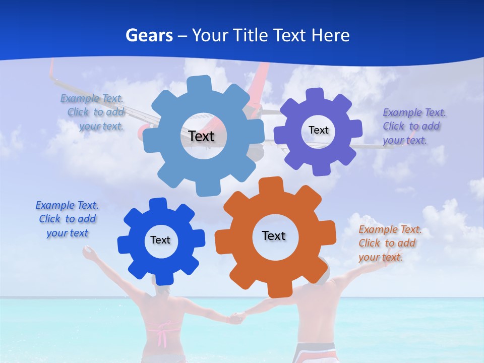 Two People Standing In The Water With A Plane In The Background PowerPoint Template