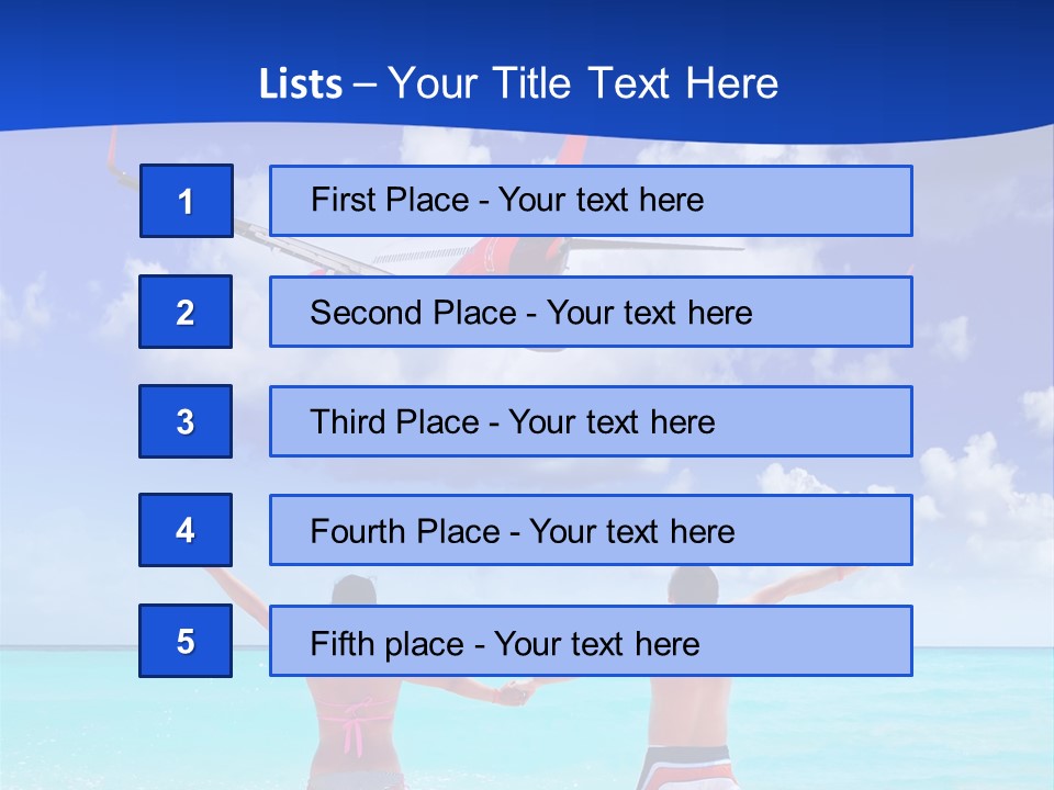 Two People Standing In The Water With A Plane In The Background PowerPoint Template