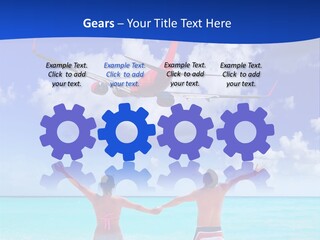 Two People Standing In The Water With A Plane In The Background PowerPoint Template