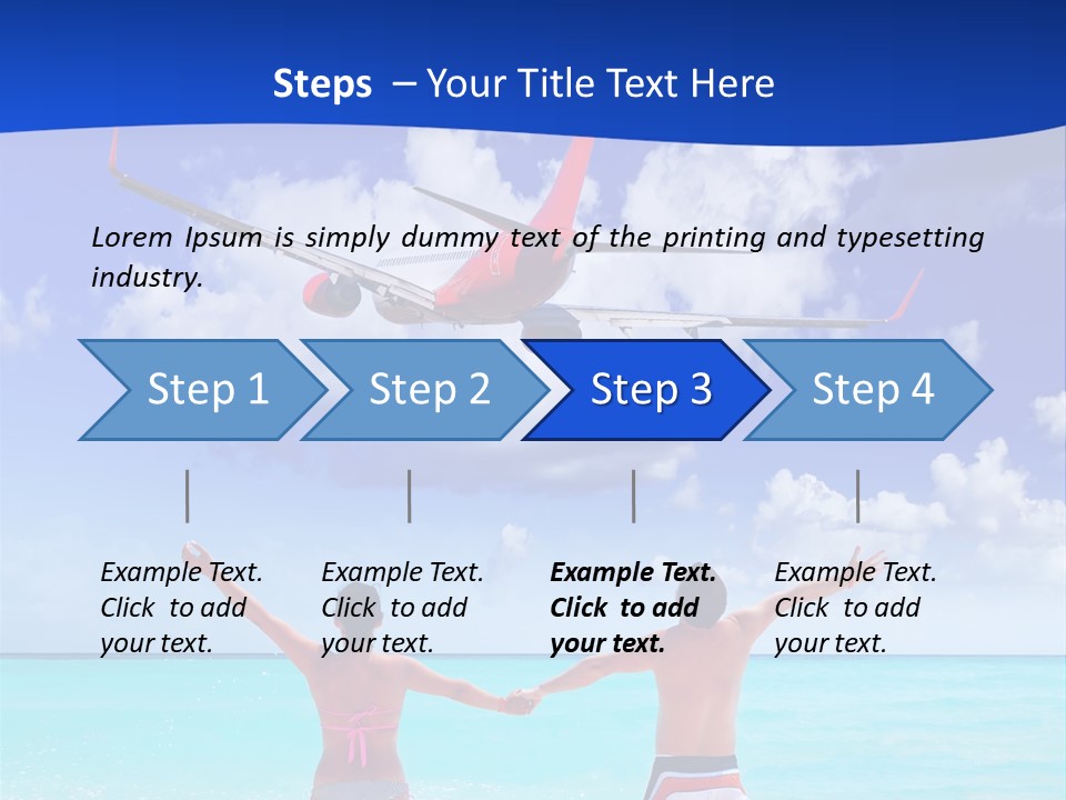Two People Standing In The Water With A Plane In The Background PowerPoint Template