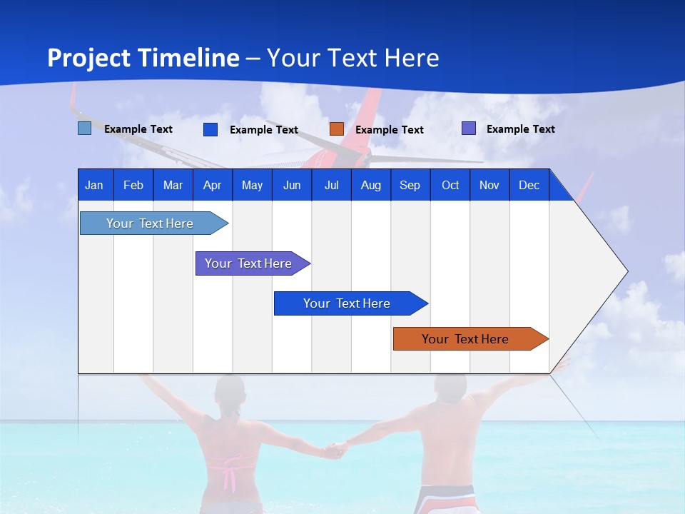 Two People Standing In The Water With A Plane In The Background PowerPoint Template