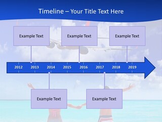 Two People Standing In The Water With A Plane In The Background PowerPoint Template