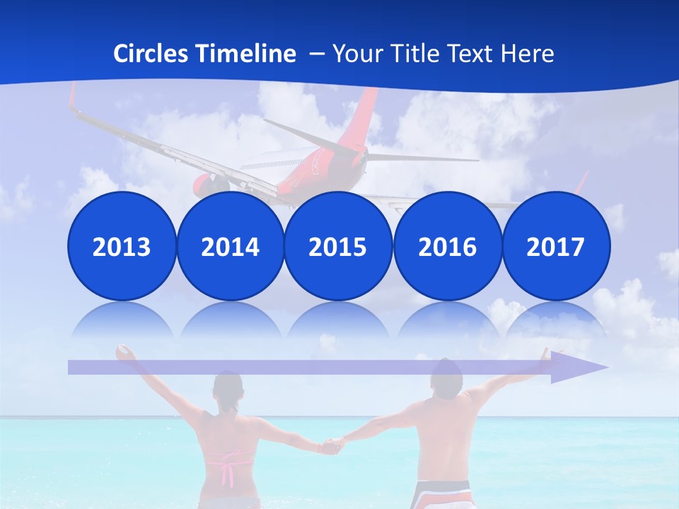 Two People Standing In The Water With A Plane In The Background PowerPoint Template