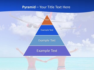 Two People Standing In The Water With A Plane In The Background PowerPoint Template