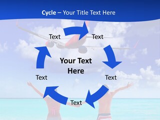 Two People Standing In The Water With A Plane In The Background PowerPoint Template