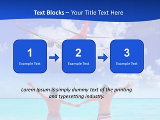 Two People Standing In The Water With A Plane In The Background PowerPoint Template