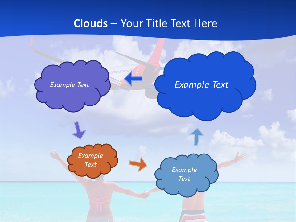 Two People Standing In The Water With A Plane In The Background PowerPoint Template