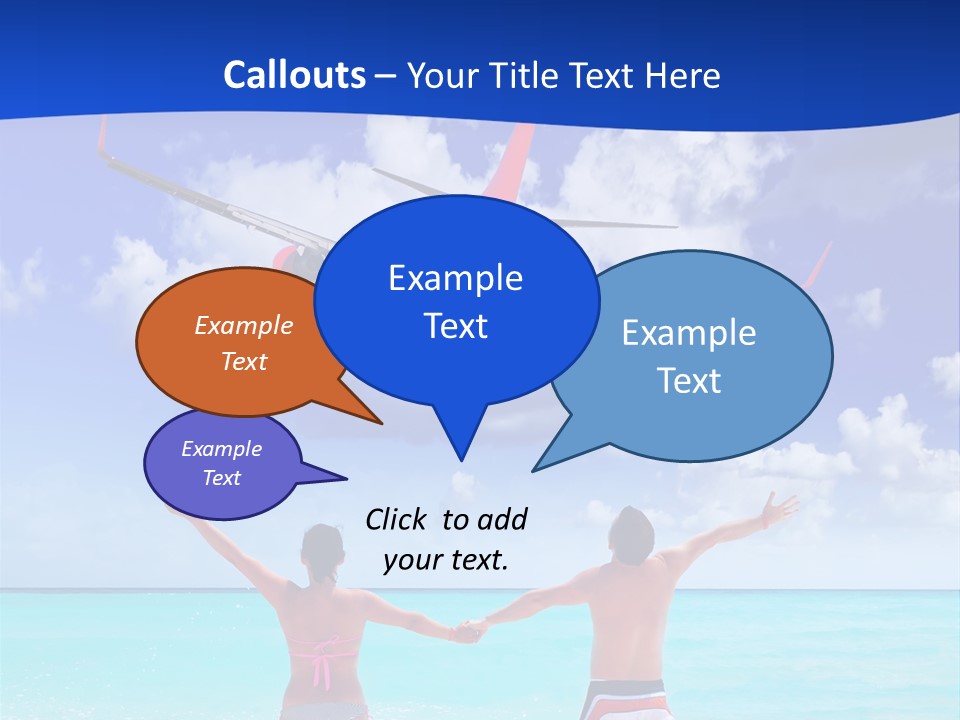 Two People Standing In The Water With A Plane In The Background PowerPoint Template