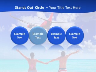 Two People Standing In The Water With A Plane In The Background PowerPoint Template