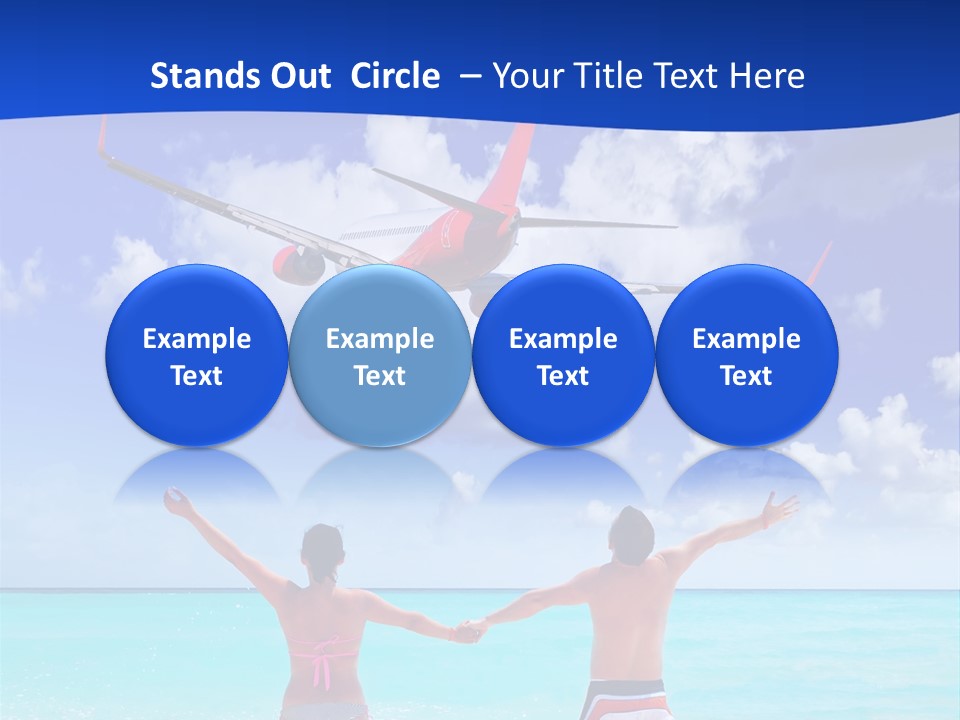 Two People Standing In The Water With A Plane In The Background PowerPoint Template