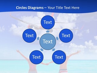 Two People Standing In The Water With A Plane In The Background PowerPoint Template