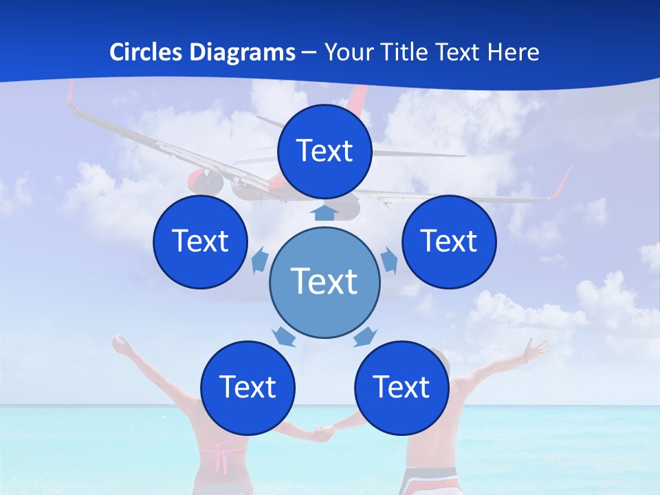 Two People Standing In The Water With A Plane In The Background PowerPoint Template