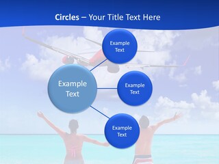 Two People Standing In The Water With A Plane In The Background PowerPoint Template