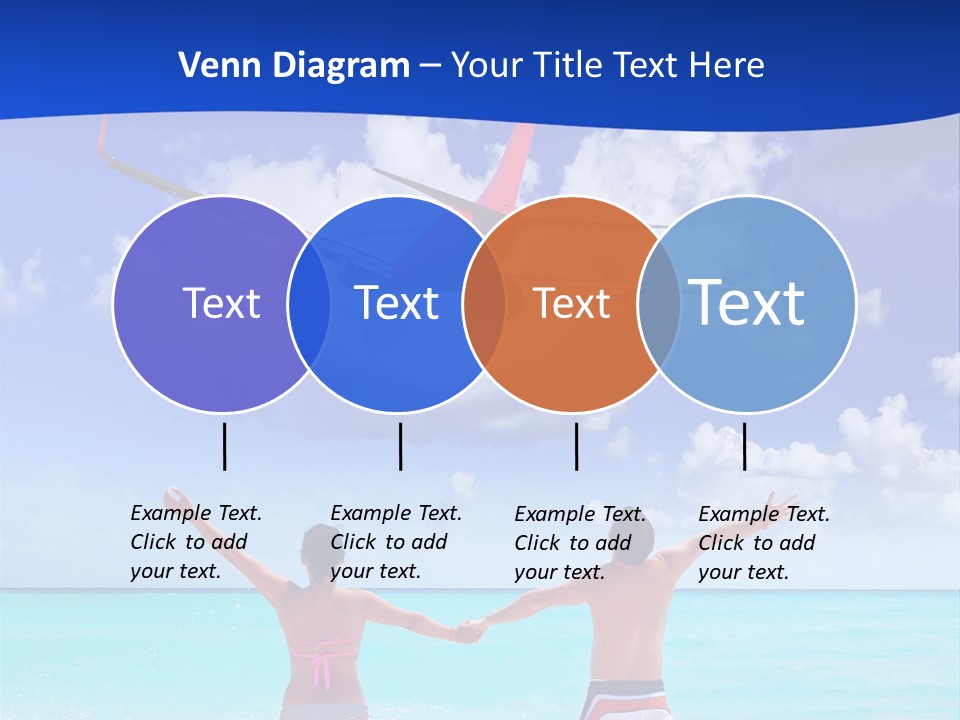 Two People Standing In The Water With A Plane In The Background PowerPoint Template