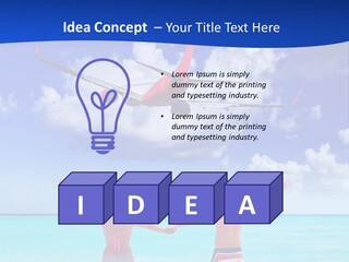 Two People Standing In The Water With A Plane In The Background PowerPoint Template