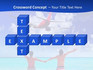 Two People Standing In The Water With A Plane In The Background PowerPoint Template