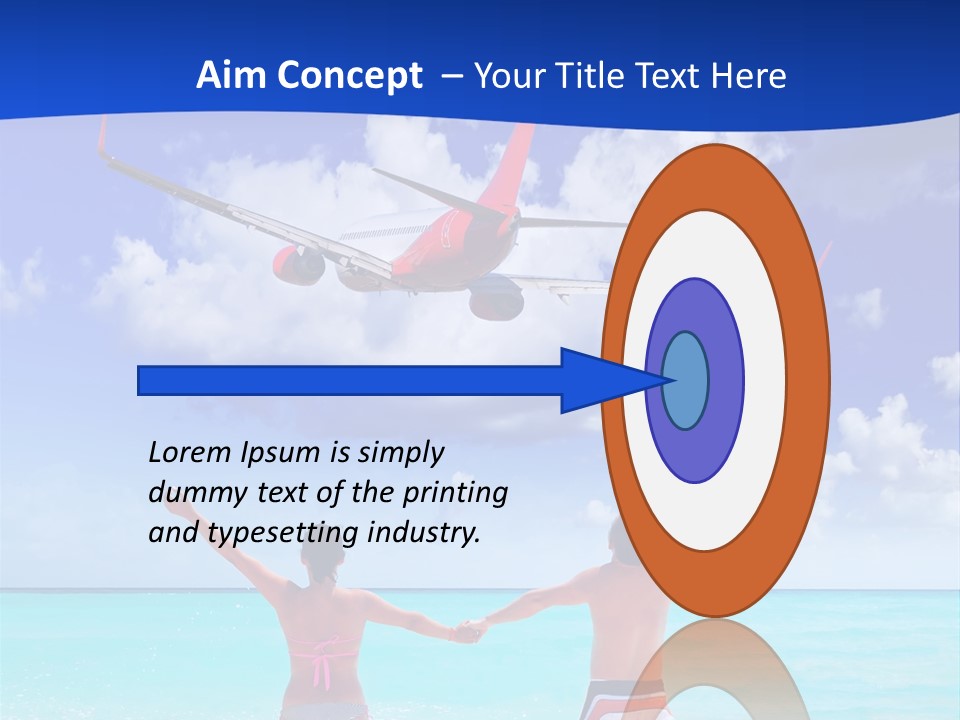 Two People Standing In The Water With A Plane In The Background PowerPoint Template