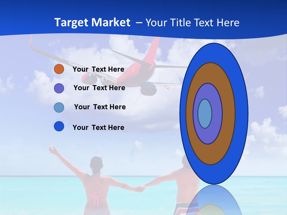 Two People Standing In The Water With A Plane In The Background PowerPoint Template