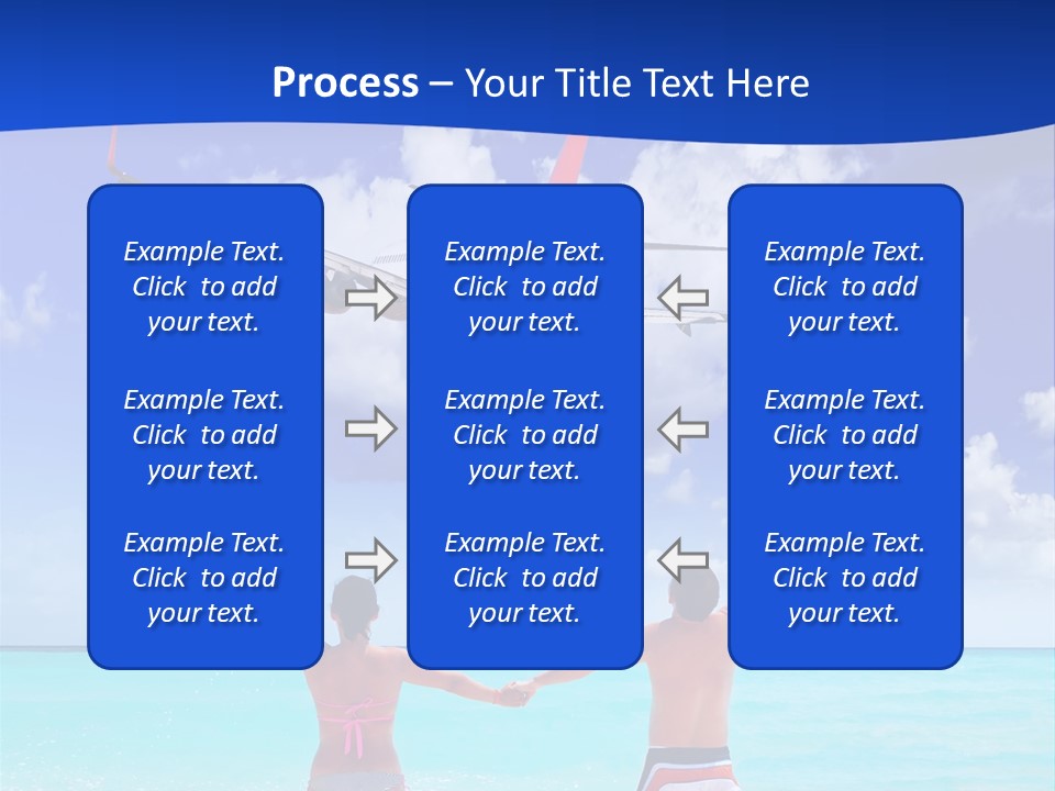 Two People Standing In The Water With A Plane In The Background PowerPoint Template