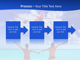 Two People Standing In The Water With A Plane In The Background PowerPoint Template