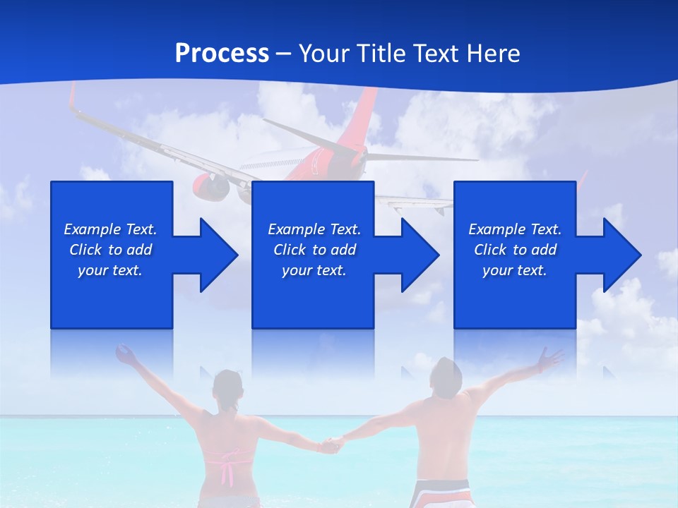 Two People Standing In The Water With A Plane In The Background PowerPoint Template