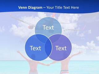 Two People Standing In The Water With A Plane In The Background PowerPoint Template