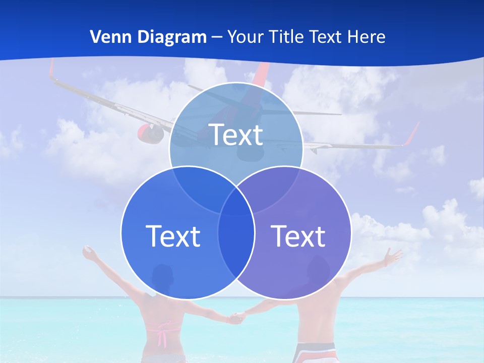 Two People Standing In The Water With A Plane In The Background PowerPoint Template