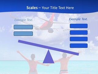 Two People Standing In The Water With A Plane In The Background PowerPoint Template