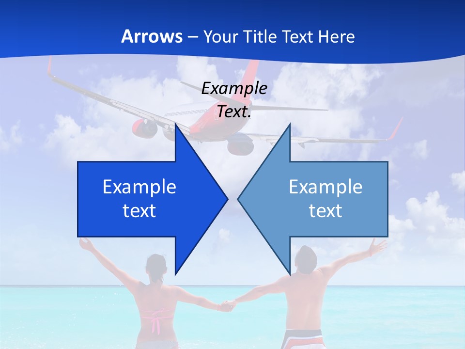 Two People Standing In The Water With A Plane In The Background PowerPoint Template