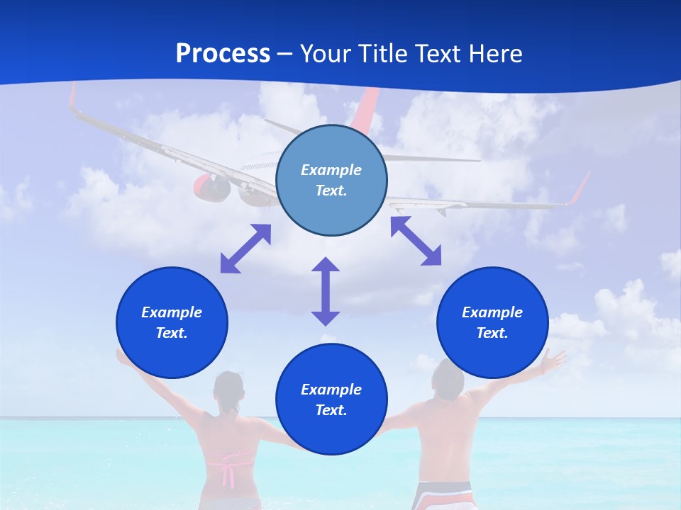 Two People Standing In The Water With A Plane In The Background PowerPoint Template