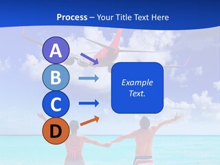 Two People Standing In The Water With A Plane In The Background PowerPoint Template