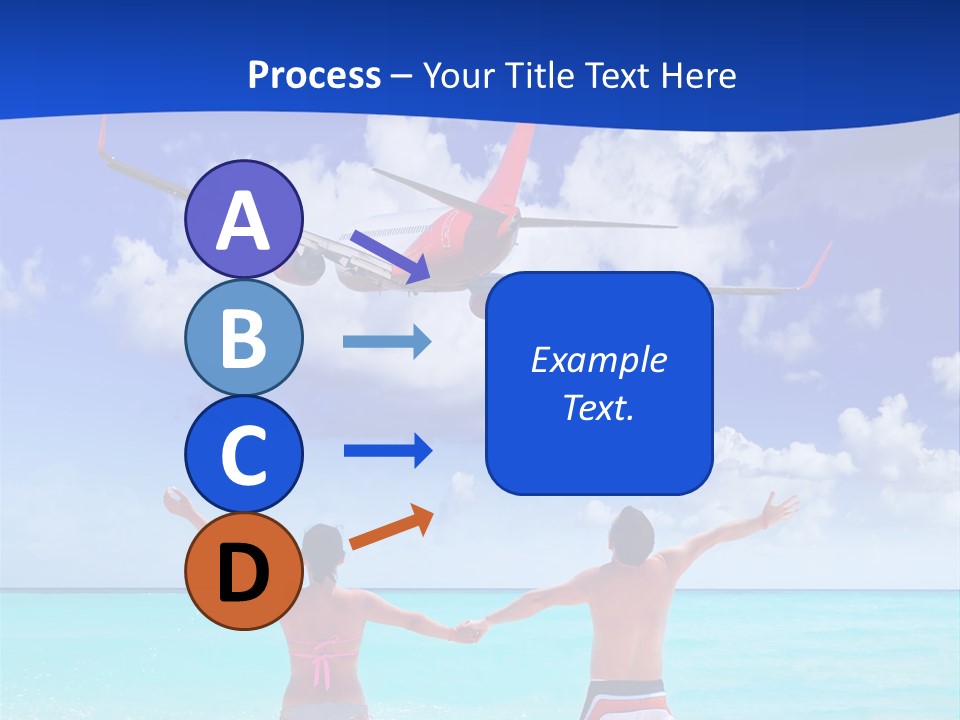 Two People Standing In The Water With A Plane In The Background PowerPoint Template