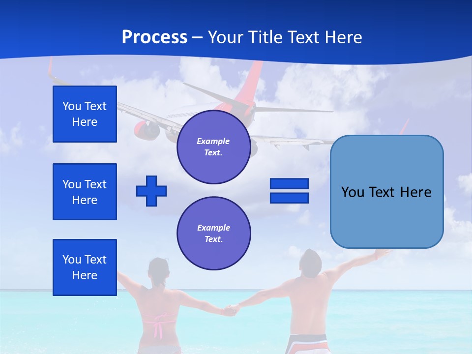 Two People Standing In The Water With A Plane In The Background PowerPoint Template