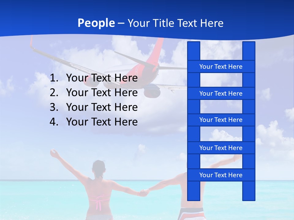 Two People Standing In The Water With A Plane In The Background PowerPoint Template